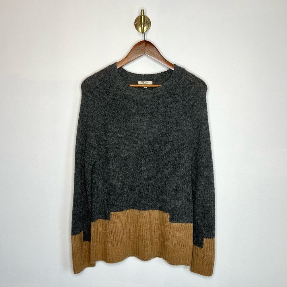 Madewell Gray and Tan Crew Neck Sweater